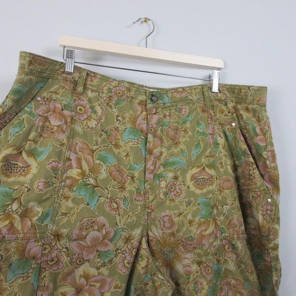 Anthropologie Cropped Cargo Pants Women 22W Green Cotton Floral Boho Baggy 488 - Picture 11 of 16